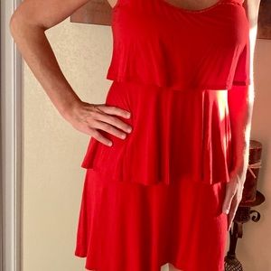 Red layered midi dress